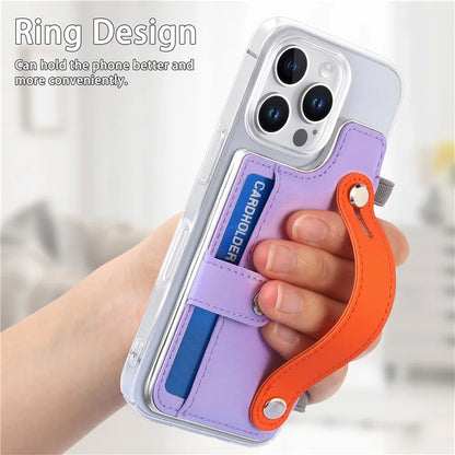 CY1 For iPhone 16 Pro Max Case Card Slot Wristband Kickstand Leather+PC Phone Cover