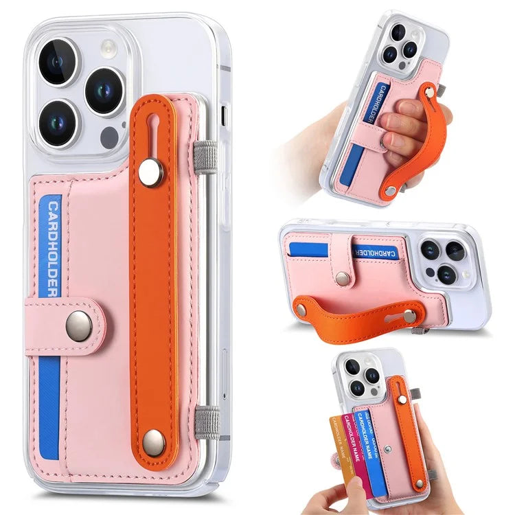 CY1 For iPhone 16 Pro Max Case Card Slot Wristband Kickstand Leather+PC Phone Cover