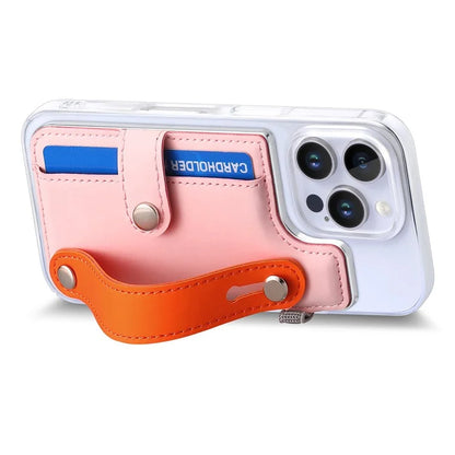 CY1 For iPhone 16 Pro Max Case Card Slot Wristband Kickstand Leather+PC Phone Cover