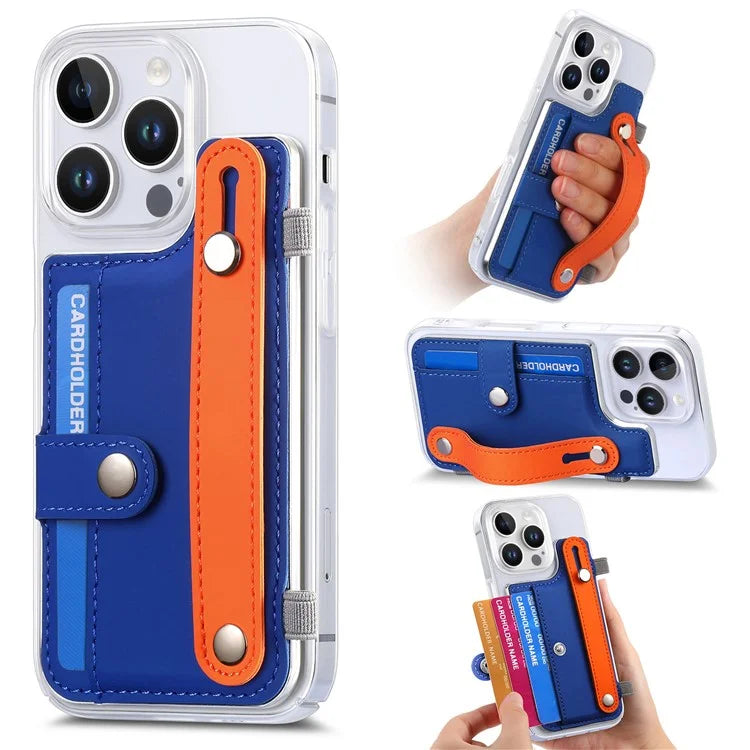 CY1 For iPhone 16 Pro Max Case Card Slot Wristband Kickstand Leather+PC Phone Cover