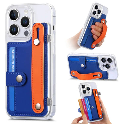 CY1 For iPhone 16 Pro Max Case Card Slot Wristband Kickstand Leather+PC Phone Cover