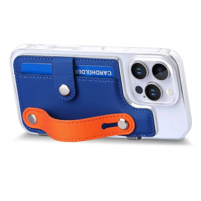 CY1 For iPhone 16 Pro Max Case Card Slot Wristband Kickstand Leather+PC Phone Cover