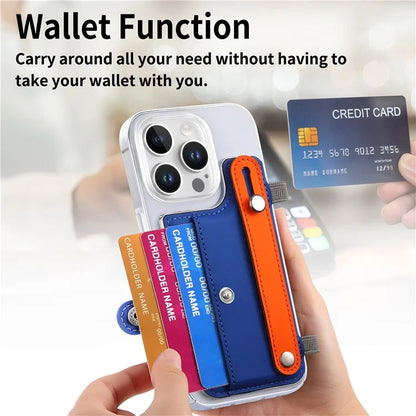 CY1 For iPhone 16 Pro Max Case Card Slot Wristband Kickstand Leather+PC Phone Cover