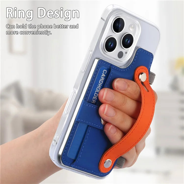 CY1 For iPhone 16 Pro Max Case Card Slot Wristband Kickstand Leather+PC Phone Cover