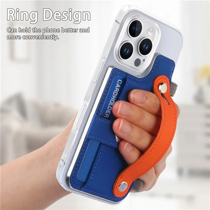 CY1 For iPhone 16 Pro Max Case Card Slot Wristband Kickstand Leather+PC Phone Cover