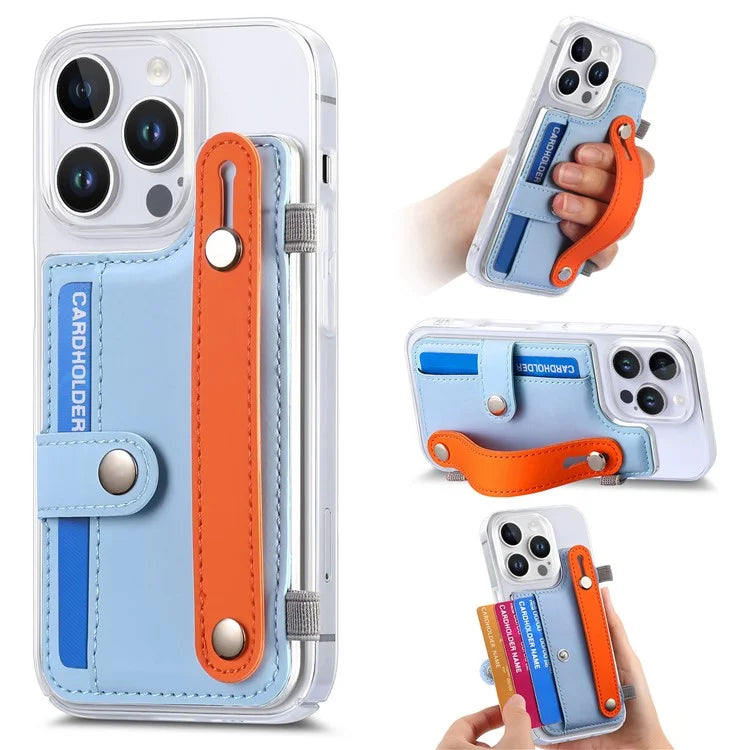 CY1 For iPhone 16 Pro Max Case Card Slot Wristband Kickstand Leather+PC Phone Cover