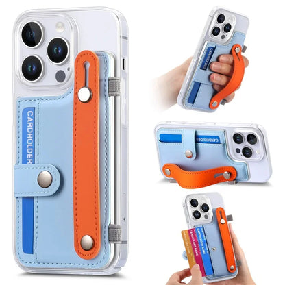 CY1 For iPhone 16 Pro Max Case Card Slot Wristband Kickstand Leather+PC Phone Cover