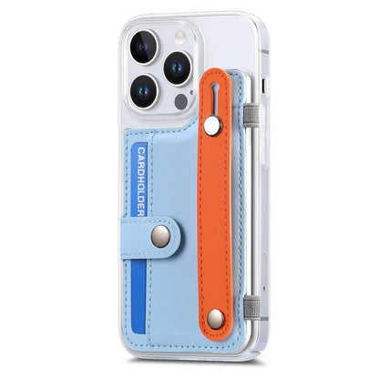 CY1 For iPhone 16 Pro Max Case Card Slot Wristband Kickstand Leather+PC Phone Cover