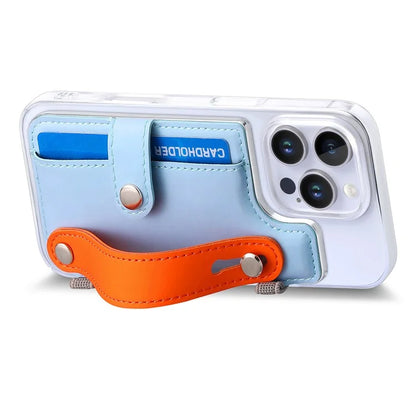 CY1 For iPhone 16 Pro Max Case Card Slot Wristband Kickstand Leather+PC Phone Cover