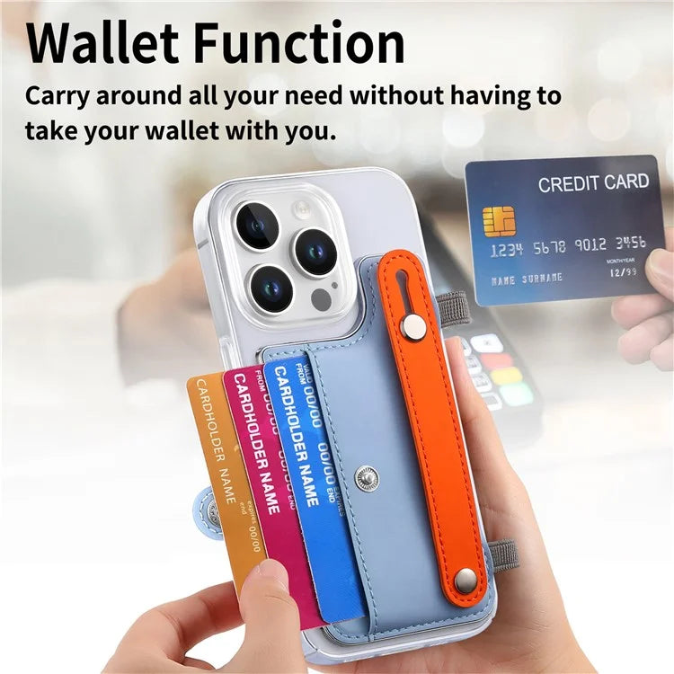CY1 For iPhone 16 Pro Max Case Card Slot Wristband Kickstand Leather+PC Phone Cover