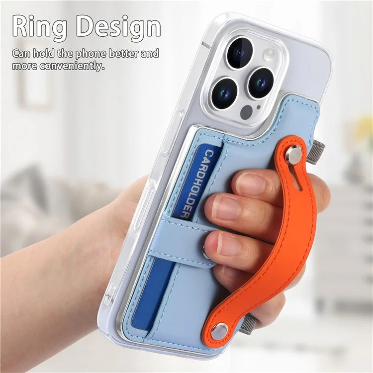 CY1 For iPhone 16 Pro Max Case Card Slot Wristband Kickstand Leather+PC Phone Cover