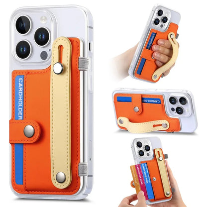 CY1 For iPhone 16 Pro Max Case Card Slot Wristband Kickstand Leather+PC Phone Cover