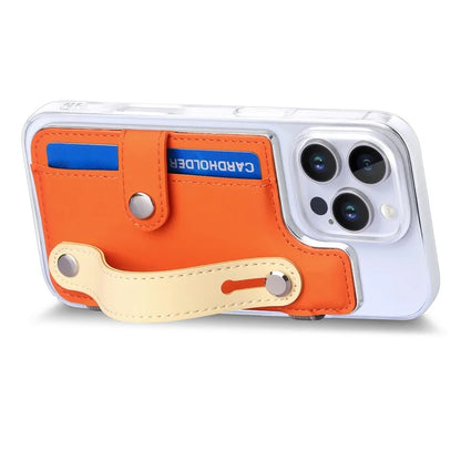 CY1 For iPhone 16 Pro Max Case Card Slot Wristband Kickstand Leather+PC Phone Cover