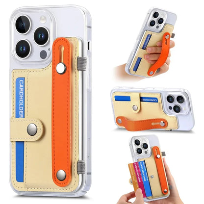CY1 For iPhone 16 Pro Max Case Card Slot Wristband Kickstand Leather+PC Phone Cover