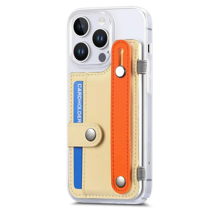 CY1 For iPhone 16 Pro Max Case Card Slot Wristband Kickstand Leather+PC Phone Cover
