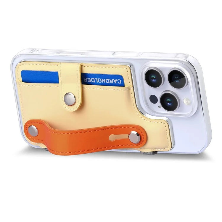 CY1 For iPhone 16 Pro Max Case Card Slot Wristband Kickstand Leather+PC Phone Cover