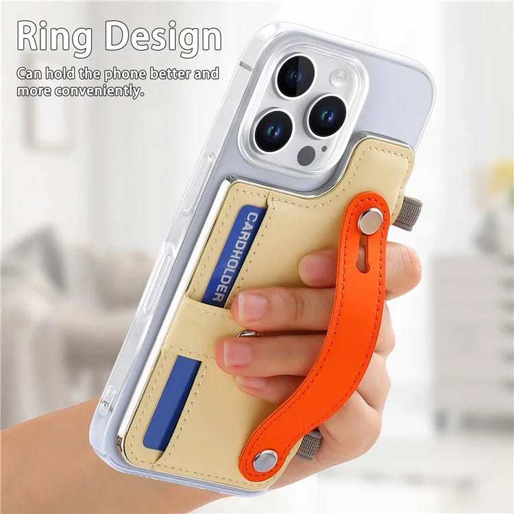 CY1 For iPhone 16 Pro Max Case Card Slot Wristband Kickstand Leather+PC Phone Cover