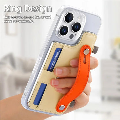 CY1 For iPhone 16 Pro Max Case Card Slot Wristband Kickstand Leather+PC Phone Cover
