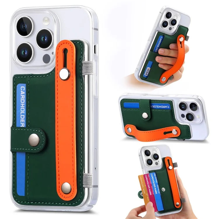CY1 For iPhone 16 Pro Max Case Card Slot Wristband Kickstand Leather+PC Phone Cover
