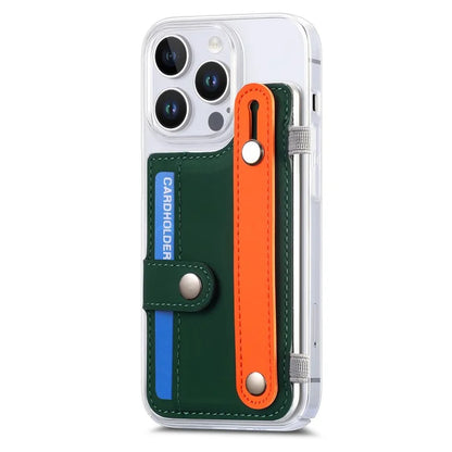 CY1 For iPhone 16 Pro Max Case Card Slot Wristband Kickstand Leather+PC Phone Cover