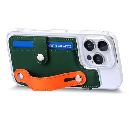 CY1 For iPhone 16 Pro Max Case Card Slot Wristband Kickstand Leather+PC Phone Cover