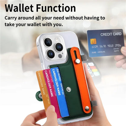 CY1 For iPhone 16 Pro Max Case Card Slot Wristband Kickstand Leather+PC Phone Cover