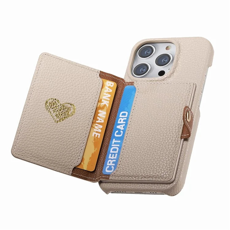 Y4 For iPhone 16 Pro Max Case Zipper Pocket Leather+TPU Phone Cover Card Holder Kickstand