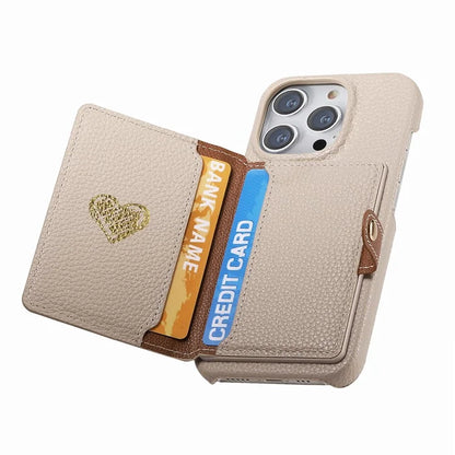 Y4 For iPhone 16 Pro Max Case Zipper Pocket Leather+TPU Phone Cover Card Holder Kickstand