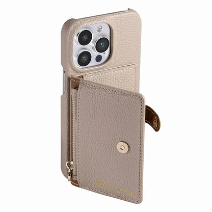 Y4 For iPhone 16 Pro Max Case Zipper Pocket Leather+TPU Phone Cover Card Holder Kickstand