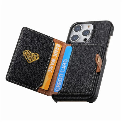 Y4 For iPhone 16 Pro Max Case Zipper Pocket Leather+TPU Phone Cover Card Holder Kickstand
