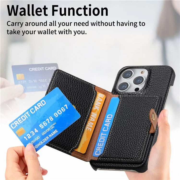 Y4 For iPhone 16 Pro Max Case Zipper Pocket Leather+TPU Phone Cover Card Holder Kickstand
