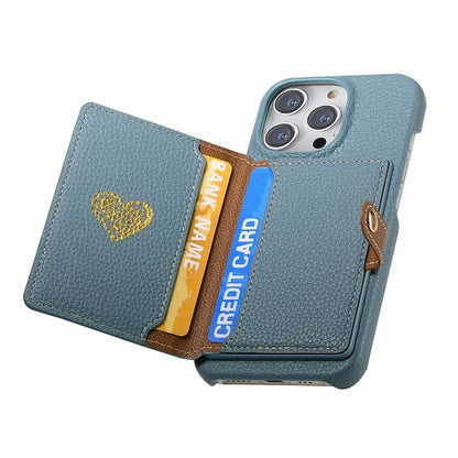 Y4 For iPhone 16 Pro Max Case Zipper Pocket Leather+TPU Phone Cover Card Holder Kickstand