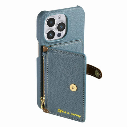 Y4 For iPhone 16 Pro Max Case Zipper Pocket Leather+TPU Phone Cover Card Holder Kickstand