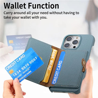 Y4 For iPhone 16 Pro Max Case Zipper Pocket Leather+TPU Phone Cover Card Holder Kickstand