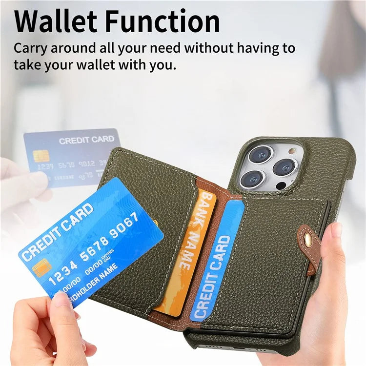 Y4 For iPhone 16 Pro Max Case Zipper Pocket Leather+TPU Phone Cover Card Holder Kickstand