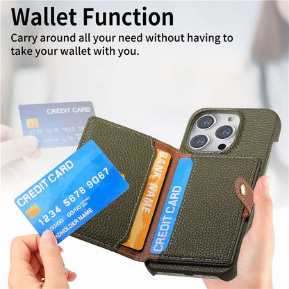Y4 For iPhone 16 Pro Max Case Zipper Pocket Leather+TPU Phone Cover Card Holder Kickstand