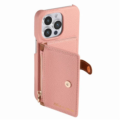 Y4 For iPhone 16 Pro Max Case Zipper Pocket Leather+TPU Phone Cover Card Holder Kickstand