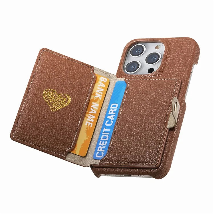 Y4 For iPhone 16 Pro Max Case Zipper Pocket Leather+TPU Phone Cover Card Holder Kickstand
