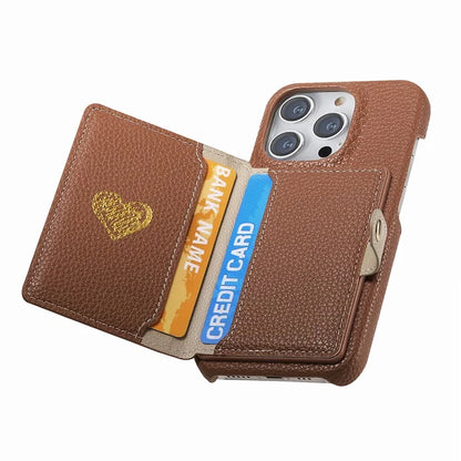 Y4 For iPhone 16 Pro Max Case Zipper Pocket Leather+TPU Phone Cover Card Holder Kickstand