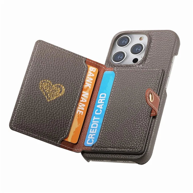 Y4 For iPhone 16 Pro Max Case Zipper Pocket Leather+TPU Phone Cover Card Holder Kickstand