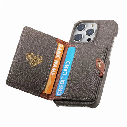 Y4 For iPhone 16 Pro Max Case Zipper Pocket Leather+TPU Phone Cover Card Holder Kickstand