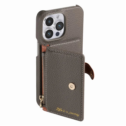 Y4 For iPhone 16 Pro Max Case Zipper Pocket Leather+TPU Phone Cover Card Holder Kickstand