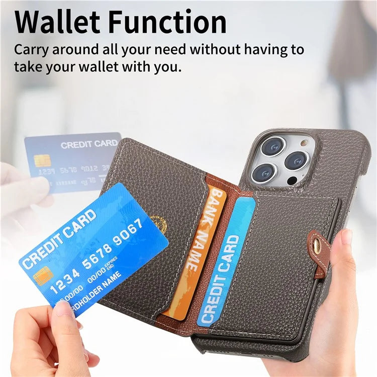 Y4 For iPhone 16 Pro Max Case Zipper Pocket Leather+TPU Phone Cover Card Holder Kickstand