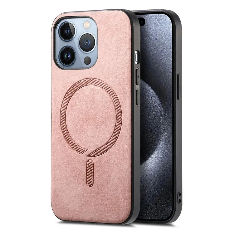 B1 For iPhone 16 Pro Leather Back Case Compatible with MagSafe Skin-Touch Phone Cover