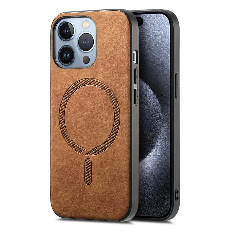 B1 For iPhone 16 Pro Leather Back Case Compatible with MagSafe Skin-Touch Phone Cover