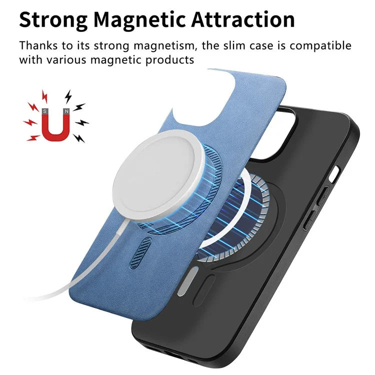 B1 For iPhone 16 Pro Leather Back Case Compatible with MagSafe Skin-Touch Phone Cover