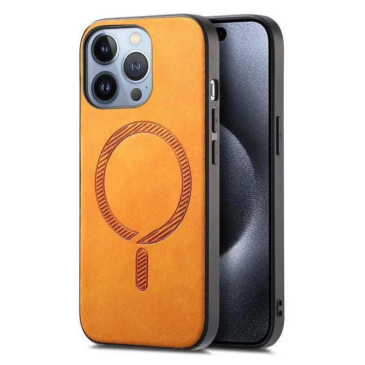 B1 For iPhone 16 Pro Leather Back Case Compatible with MagSafe Skin-Touch Phone Cover