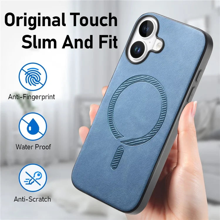 B1 For iPhone 16 Leather Back Case Compatible with MagSafe Skin-Touch Phone Cover