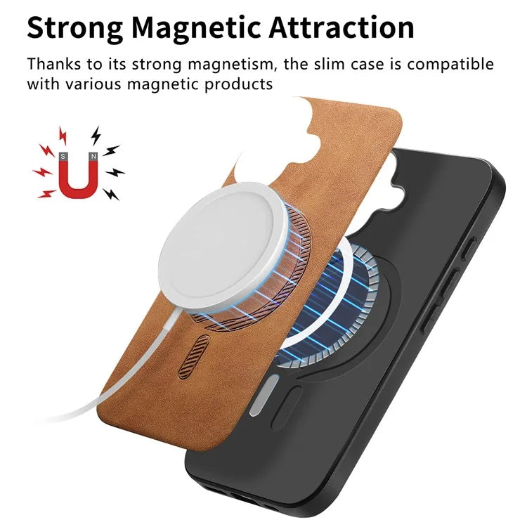 B1 For iPhone 16 Leather Back Case Compatible with MagSafe Skin-Touch Phone Cover