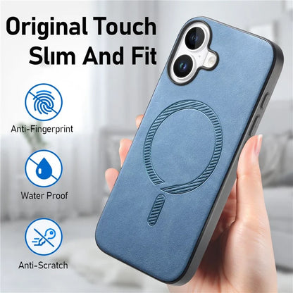 B1 For iPhone 16 Leather Back Case Compatible with MagSafe Skin-Touch Phone Cover